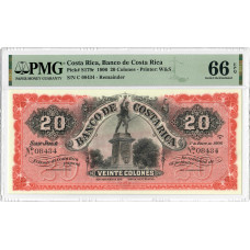 Costa Rica 20 Colones 1906, PMG 66 EPQ, „Banco de Costa Rica“ Pick# S179r