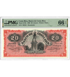 Costa Rica 20 Colones 1906, PMG 66 EPQ, „Banco de Costa Rica“ Pick# S179r
