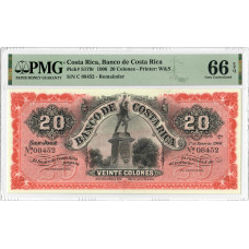 Costa Rica 20 Colones 1906, PMG 66 EPQ, „Banco de Costa Rica“ Pick# S179r