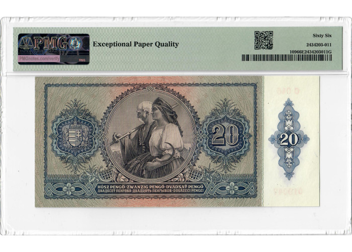Ungarn 20 Pengo 1941, PMG 66 EPQ, "National Bank" Pick# 109
