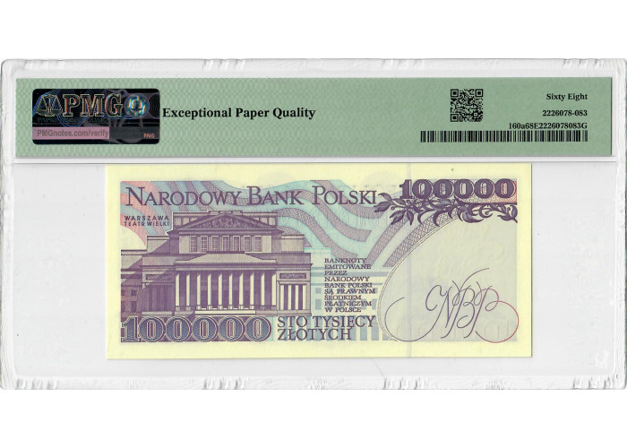 Poland 100000 Zlotych 1993, PMG 68 EPQ, "National Bank" Pick# 160a