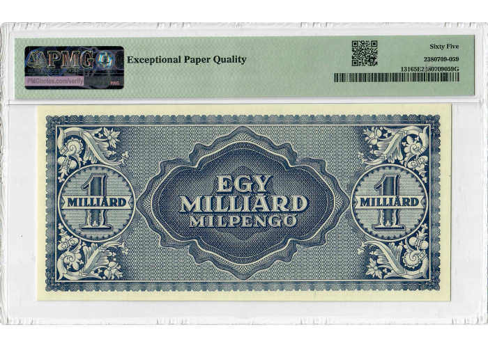 Hungary 1 Milliard Milpengo 1946, PMG 65 EPQ, "National Bank" Pick# 131 