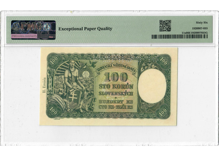 Slovakia 100 Korun 1940, PMG 66 EPQ SPECIMEN, "National Bank" Pick# 11s 