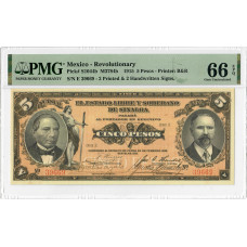 Mexico 5 Pesos 1915, PMG 66 EPQ, "Revolutionary" Pick# S1044b Top Pop