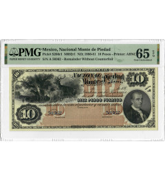 Mexico 10 Pesos ND (1880-81), PMG 65 EPQ, "Nacional Monte de Piedad" Pick# S266r1