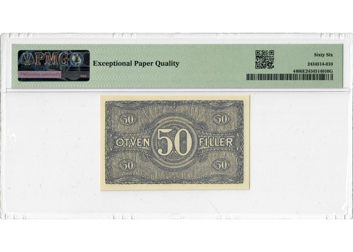 Hungary 50 Filler 1920, PMG 66 EPQ, "Post Office Savings Bank" Pick# 44 Top Pop