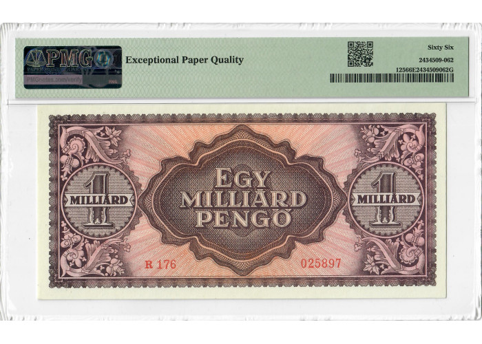 Ungarn 1 Milliarde Pengo 1946, PMG 66 EPQ, "National Bank" Pick# 125