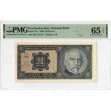 Czechoslovakia 20 Korun 1926, PMG 65 EPQ, "National Bank" Pick# 21a