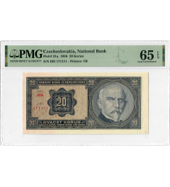 Czechoslovakia 20 Korun 1926, PMG 65 EPQ, "National Bank" Pick# 21a