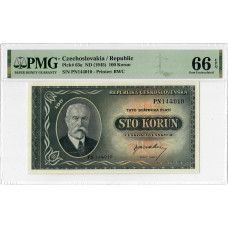 Czechoslovakia 100 Korun 1945, PMG 66 EPQ, "Republic" Pick# 63a