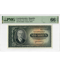 Czechoslovakia 100 Korun 1945, PMG 66 EPQ, "Republic" Pick# 63a