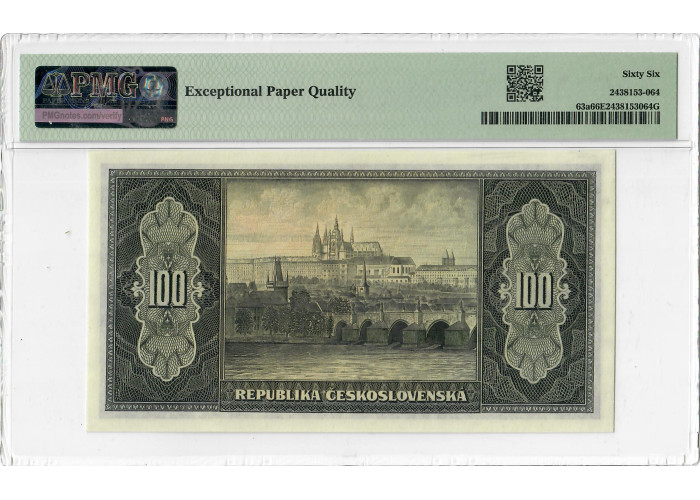Czechoslovakia 100 Korun 1945, PMG 66 EPQ, "Republic" Pick# 63a