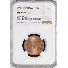 Portugal 5 Centavos 1921, NGC MS64+ RD, "Portugiesische Republik (1911 - 1969)"