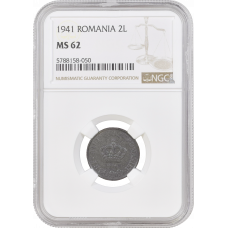 Romania 2 lei 1941, NGC MS62, "King Michael I (1940 - 1947)"