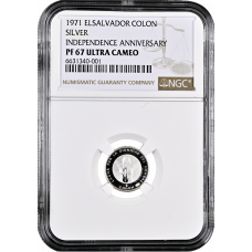 El Salvador 1 colon 1971, NGC PF67 UC, "150th Anniversary - Independence"