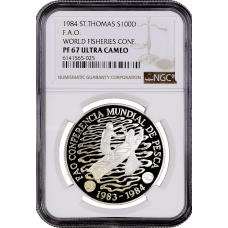 St. Thomas & Prince Island 100 dobras 1984, NGC PF67 UC, "FAO - World Fisheries Conference"