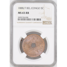 Congo Free State 5 centimes 1888/7, NGC MS65 RB, "King Leopold II (1865 - 1908)"