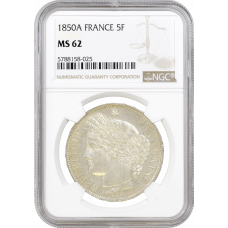 France 5 francs 1850 A, NGC MS62, "Second Republic (1848 - 1851)"