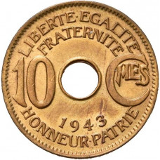 French Equatorial Africa 10 centimes 1943, UNC, "French colony (1942 - 1958)"