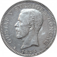 Sweden 1 krona 1924 W, UNC, "King Gustaf V (1908 - 1950)"