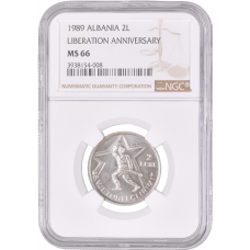 Albania 2 leke 1989, NGC MS66, "45th Anniversary of Liberation"