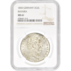 Bavaria 2 gulden 1845, NGC MS61, "King Ludwig I (1825 - 1848)"