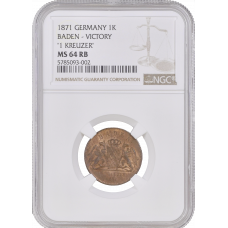 Baden 1 kreuzer 1871, NGC MS64 RB, "Germany Victory in Franco-Prussian War"