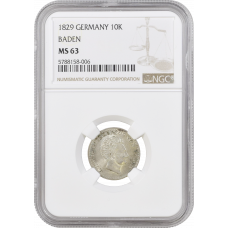 Baden 10 kreuzer 1829, NGC MS63, "Gerand Duke Louis I (1818 - 1830)" Top Pop