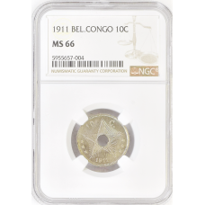 Belgian Congo 10 centimes 1911, NGC MS66, "Belgian colony (1909 - 1949)"