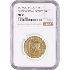 Belgium 2 Franken 1918, NGC MS64, "Ghent - WW1 German Occupation Coinage"