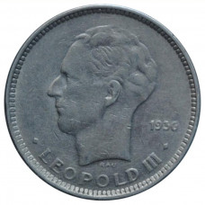 Belgium 5 francs 1936 'BELGIQUE', XF, "King Leopold III (1934 - 1947)"