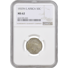 British East Africa 50 cents 1937 H, NGC MS62, "King George VI (1937 - 1952)"