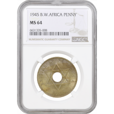 British West Africa 1 penny 1945, NGC MS64, "King George VI (1937 - 1952)" Top Pop