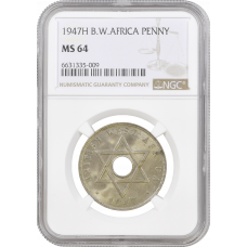 British West Africa 1 penny 1947 H, NGC MS64, "King George VI (1937 - 1952)" Top Pop