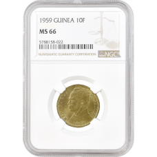 Guinea 10 francs 1959, NGC MS66, "Old franc (1959 - 1971)"