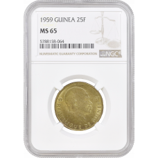 Guinea 25 francs 1959, NGC MS65, "Old franc (1959 - 1971)"