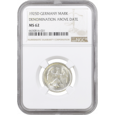 Germany 1 mark 1925 D, NGC MS62, "Weimar Republic (Mark) (1919 - 1925)"