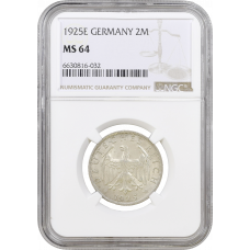 Germany 2 reichsmark 1925 E, NGC MS64, "Weimar Republic (1924 - 1938)"