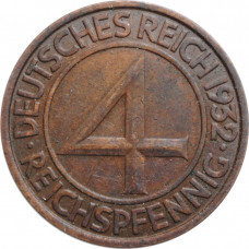 Germany 4 reichspfennig 1932 J, UNC, "Weimar Republic (Reichsmark) (1924-1938)"