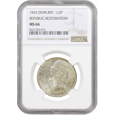 Dominican Republic 1/2 peso 1963, NGC MS66, "Restoration of the Republic"