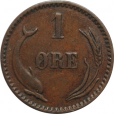 Denmark 1 ore 1897 VBP, XF, "King Christian IX (1873 - 1906)"