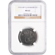 Denmark 5 ore 1918 VBP, NGC MS62, "King Christian X (1912 - 1947)"