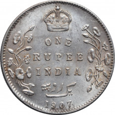 India - British 1 rupee 1907, AU, "King Edward VII (1902 - 1910)"