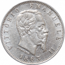 Italy 20 centesimi 1863 M, XF, "King Vittorio Emanuele II (1861 - 1878)"