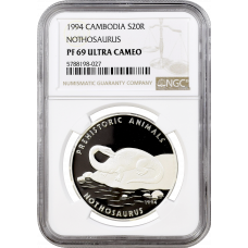 Cambodia 20 riels 1994, NGC PF69 UC, "Prehistoric Animals - Nothosaurus" Top Pop