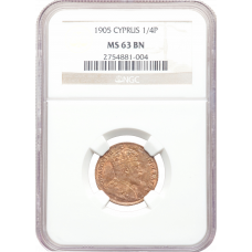 Cyprus 1/4 piastres 1905, NGC MS63 BN, "King Edward VII (1902 - 1910)"