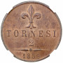 Naples & Sicily 2 tornesi 1859, NGC MS64 RB, "King Francis II (1859 - 1860)"