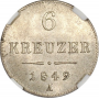 Austria 6 kreuzer 1849 A, NGC MS64, "Austrian Empire (1806 - 1857)"