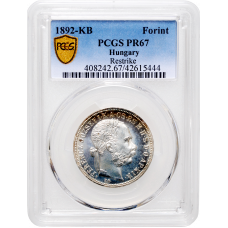 Hungary 1 forint 1892 KB, PCGS PR67 Restrike, "Franz Joseph I (1848 - 1916)"