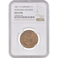 Schleswig-Holstein 1 sechsling 1851 TA, NGC MS65 RB, "Provisional (1850 - 1851)" Top Pop